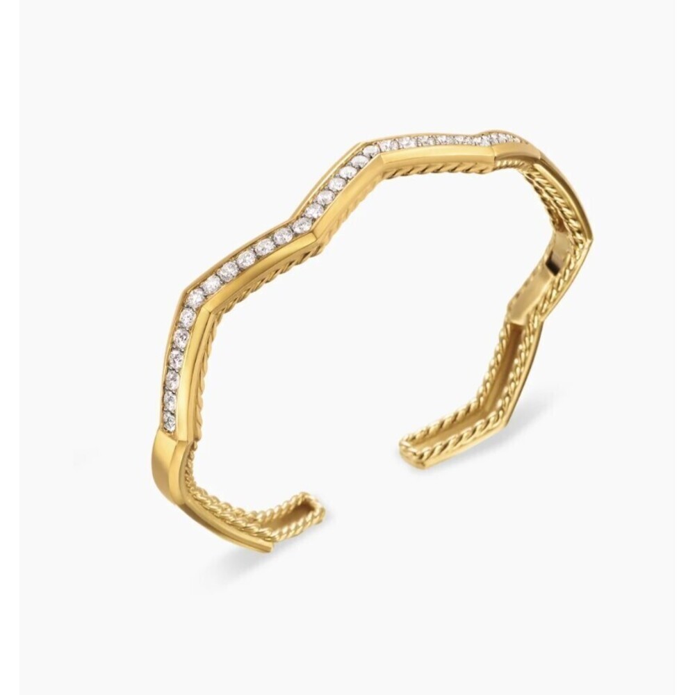 David Yurman Gold 5mm Single Row Diamond Cuff Bracelet